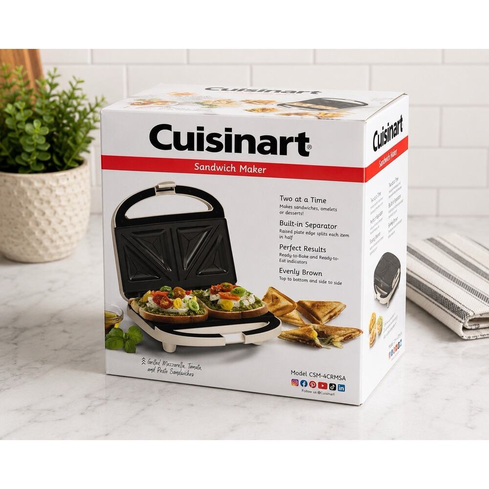 Cuisinart Sandwich Maker CSM-4CRMSA Dual Pocket Nonstick NIB